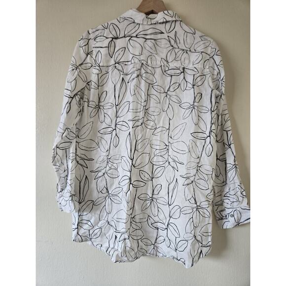 Cynthia Rowley Womens Small 100% Linen Popover Top White Floral lagenlook Beachy - Picture 3 of 4